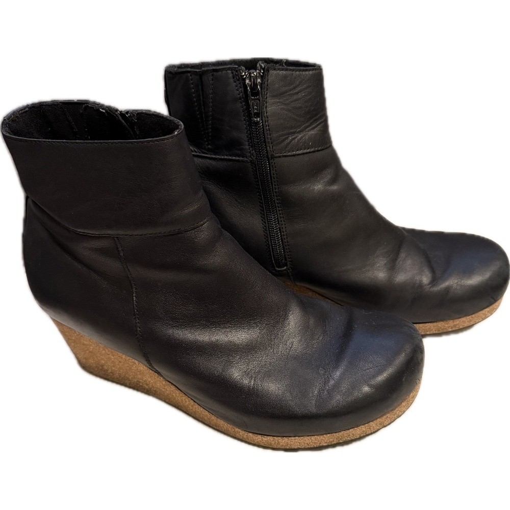 Birkenstock Ebba Papillio Black Wedge Boots Cork Leather Womens 40 US 9